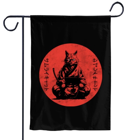Wise Calm Vintage Retro Japanese Kitty Samurai Cat Garden Flags