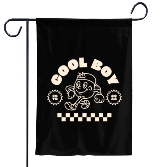 Beige Retro Mascot Cool Boy Garden Flags