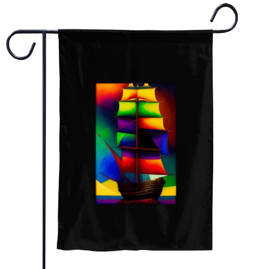 Colorfull Ship Painting Garden Flags