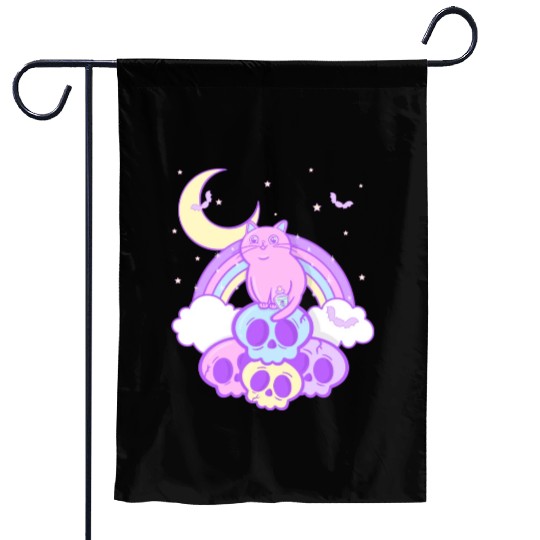 Pastel Goth Cat Skull Lover Cute Gothic Yami Garden Flags