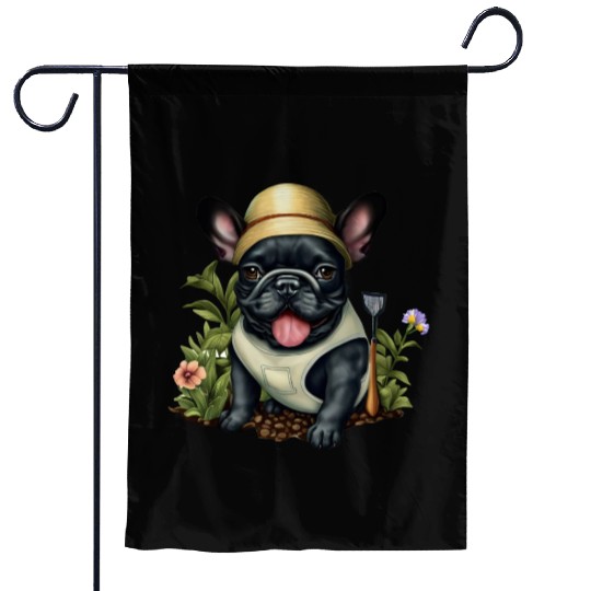 French Bulldog Playing in the Garden Garden Flags