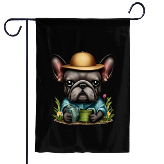 Frenchie Watering Plants Garden Flags
