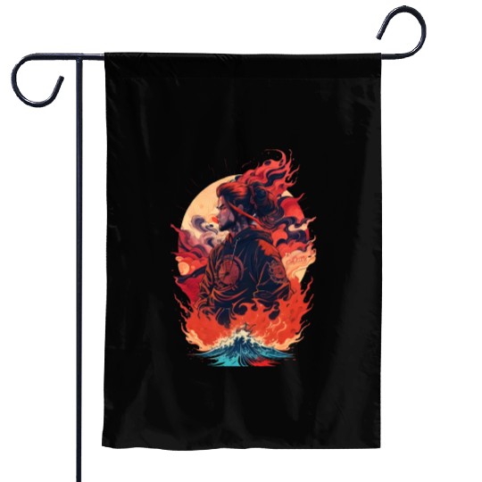 Samurai Boy in Flames Garden Flags