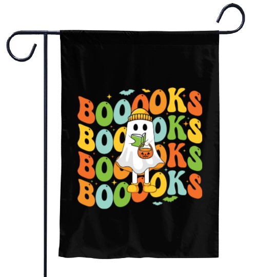 Booooks Cute Ghost Reading A Book Funny Book Lover Garden Flags