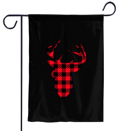 Deer Head Buffalo Plaid Garden Flags