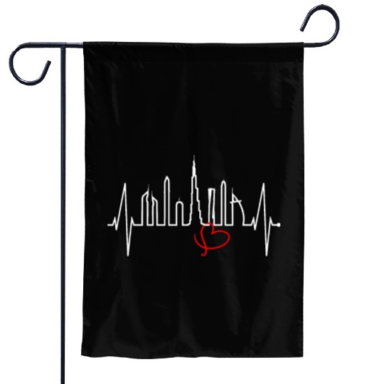 Dubai Skyline Heartbeat Burj Khalifa Silhouette Garden Flags