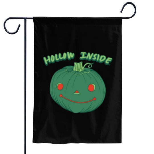 Hollow Inside - Punny Green Jack-o-Lantern Pumpkin Garden Flags