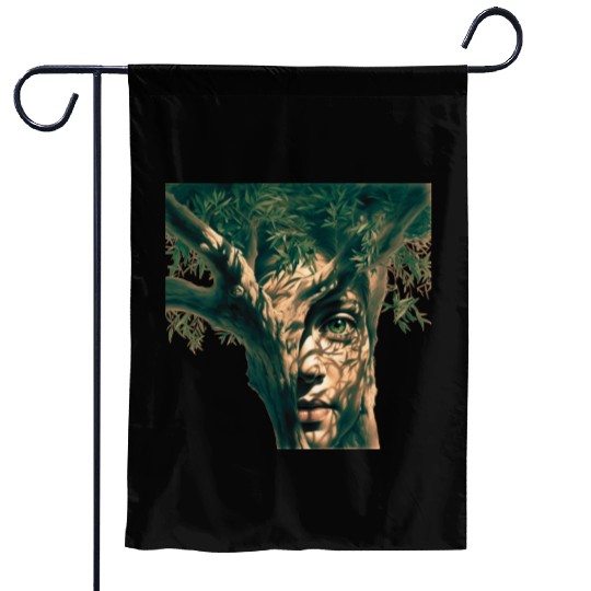 Olive tree and face Garden Flags