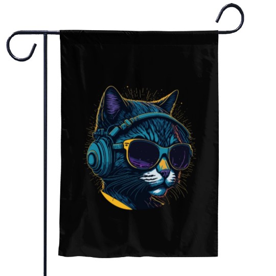 Cool Sunglasses Headphone Galaxy Cat Garden Flags