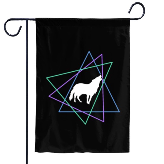 Geometric Howling Wolf Garden Flags