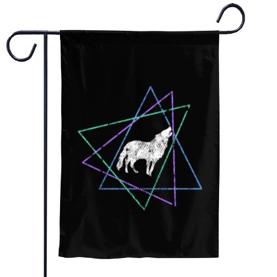 Geometric Howling Wolf Garden Flags