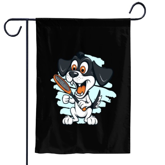 Dog Holding Tennis Racket Funny Sports Lover Garden Flags