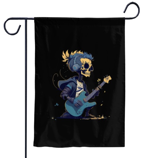 Cool Skeleton Playing The Guitar Character Funny Garden Flags