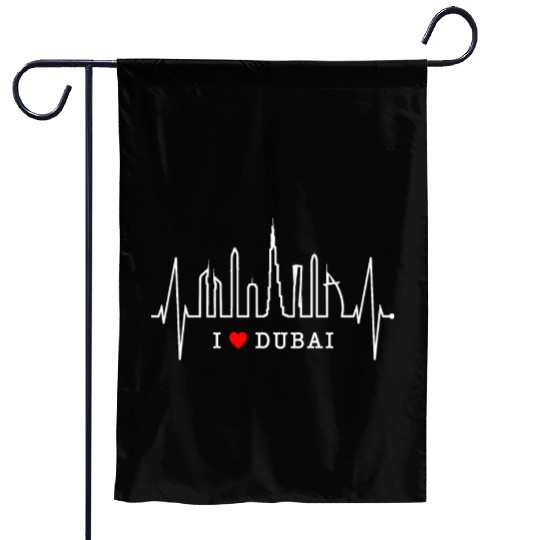 Dubai Skyline Heartbeat Burj Khalifa Silhouette Garden Flags