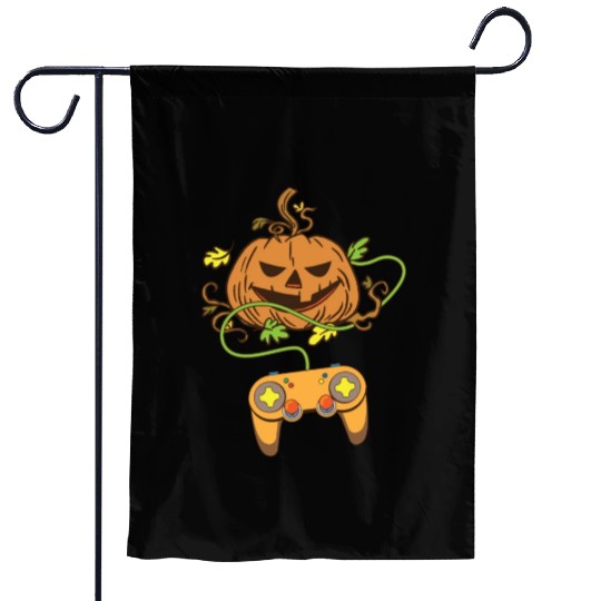 Halloween Pumpkin Head Video Game Controller Garden Flags