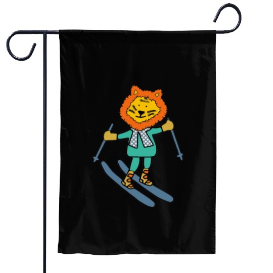 Liger skiing with fancy scarf Garden Flags