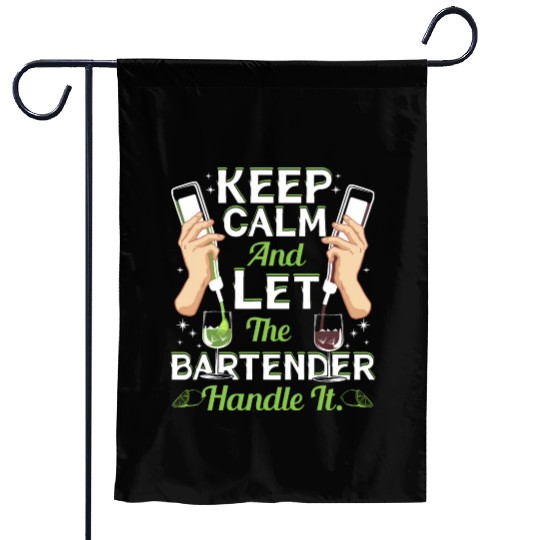 Bartender Handling Garden Flags