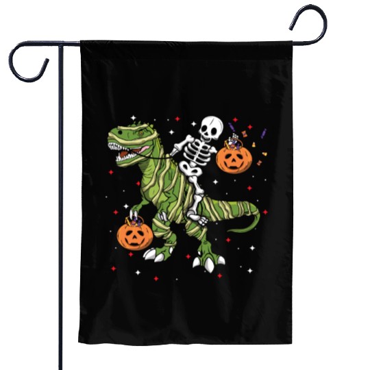 Cool Skeleton Dinosaur Funny Lazy Creepy Halloween Garden Flags