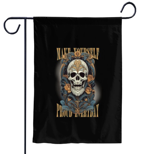 Art deco style Skull with flowers and Motivation b Garden Flags