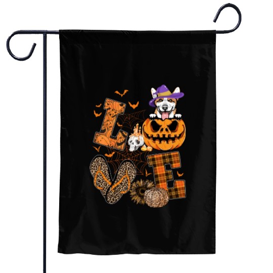 Funny Corgi Dog Lover Gift Love Corgi Halloween Garden Flags