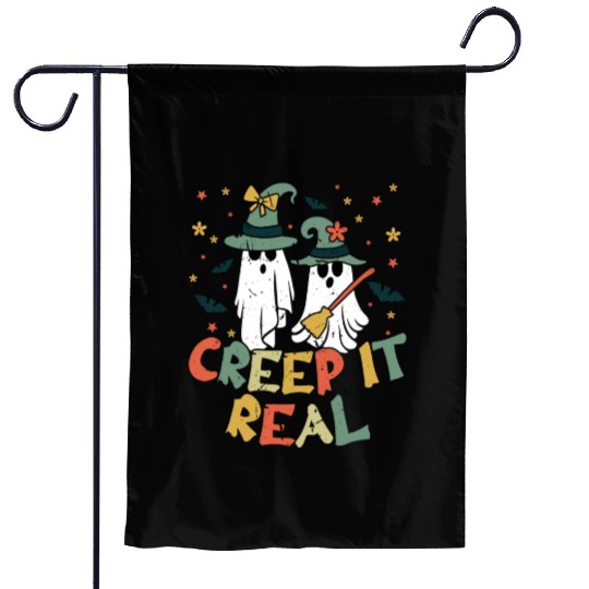 Retro Vintage Ghost Witch Lazy Creepy Halloween Garden Flags