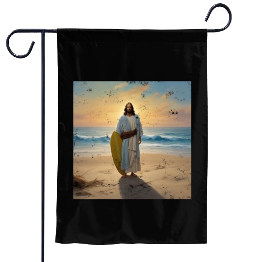 Surfing Jesus Garden Flags
