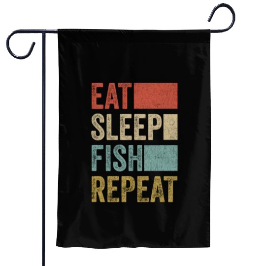 Eat Sleep Fish Repeat Fisher Gift 70s 80s Retro Garden Flags