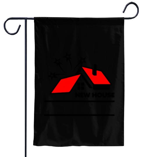 Red roof logo with text new house Garden Flags