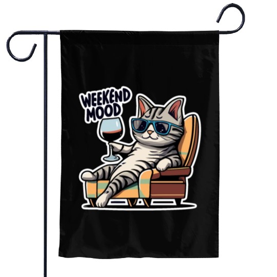 Weekend Mood Cat Chill Garden Flags