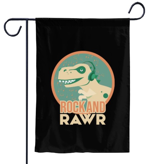 Rock & Rawr Vintage Dinosaur T-Rex Music Japanese Garden Flags