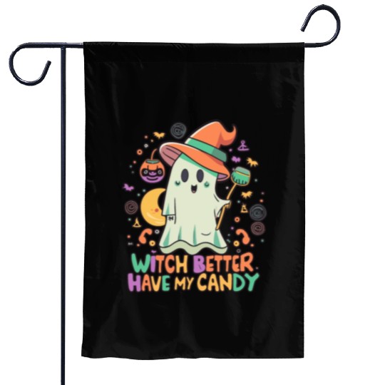 Cute Kawaii Ghost Design – Witch better Have Candy Garden Flags