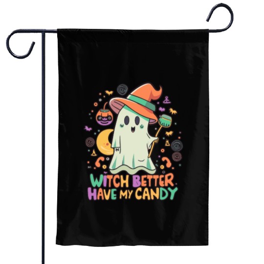 Cute Kawaii Ghost Design – Witch better Have Candy Garden Flags