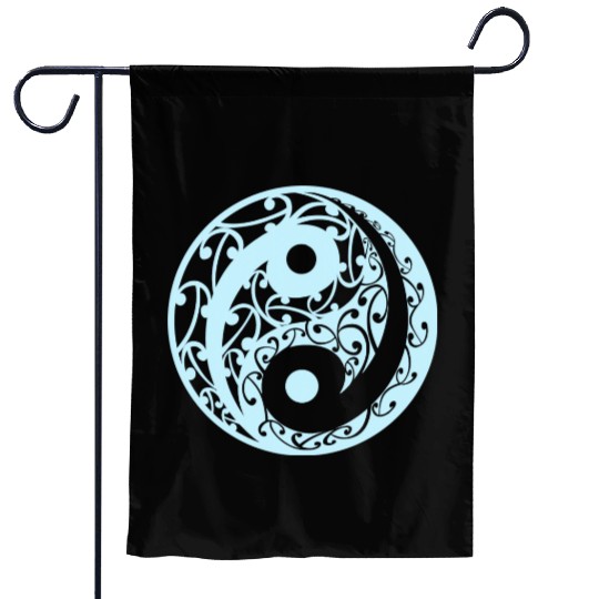 Yin And Yang In A Koru Pattern In A Light Blue Garden Flags