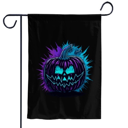 Neon Pumpkin Purple and Teal Garden Flags