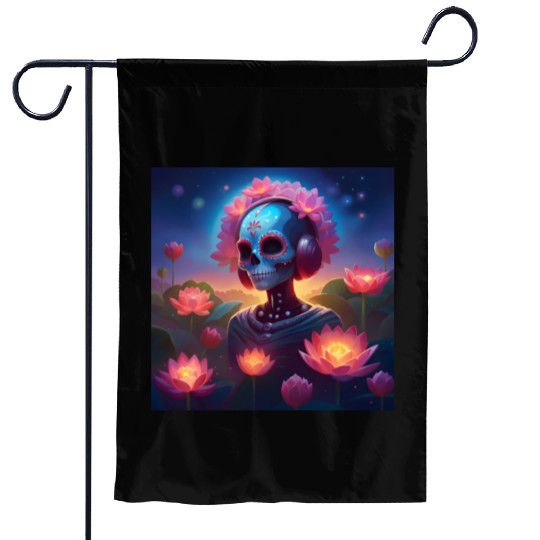Sugar Skull Lotus Melody Medley Garden Flags
