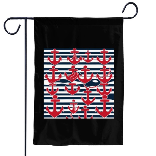 classic nautical horizontal white and navy blue Garden Flags