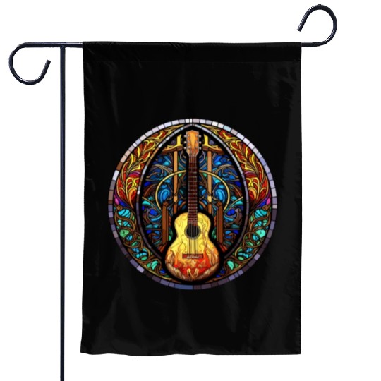 Stained Glass Art - Funny Holy Guitar Design Garden Flags