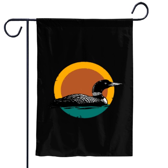 Loon Sunset Faded Look with Retro Colors Garden Flags