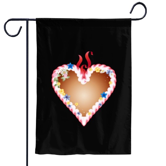 Gingerbread heart folk festival with icing and bow Garden Flags