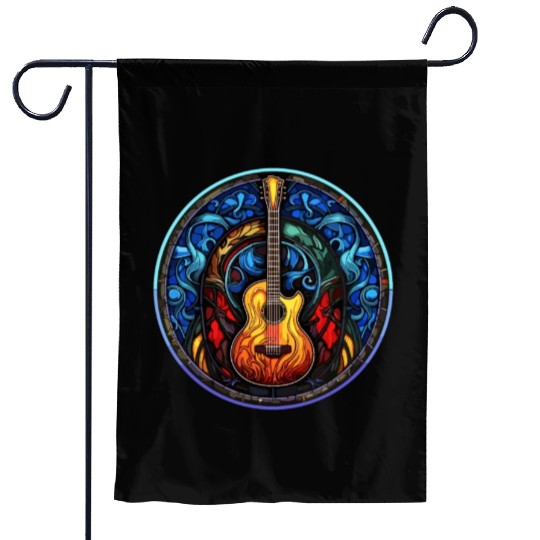 Stylish and Trendy Guitar - Artistic Stained Glass Garden Flags