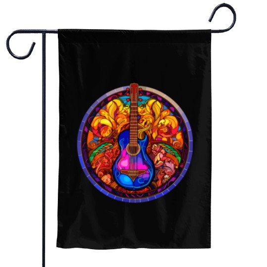 I love Guitar and Stained Glass Art - Funny and Un Garden Flags