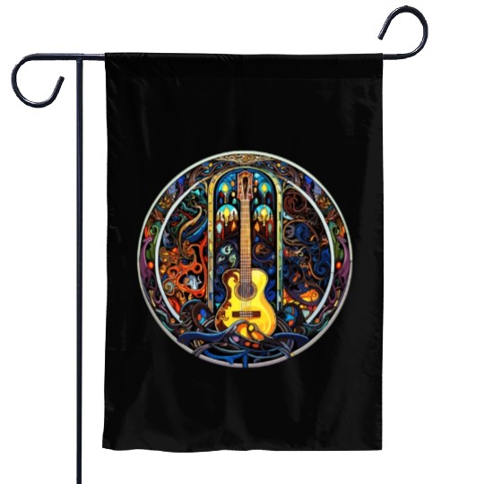 Funny Guitar Artistic Style - Guitar Stained Glass Garden Flags