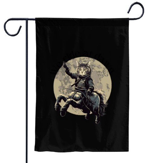 We ride at dawn! Cathorses! Garden Flags