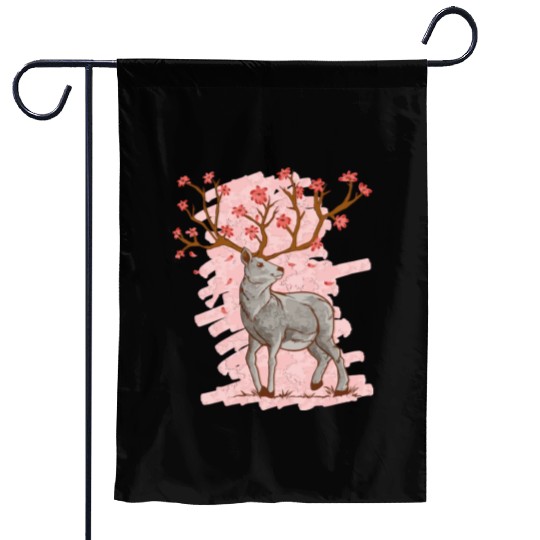 Cherry Blossom Deer Sakura Garden Flags