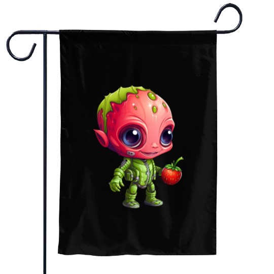 Strawberry Alien: Green & Red in Harmony Garden Flags