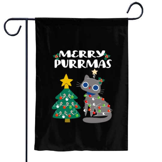 Merry Purrmas - For Christmas Holiday Cat Lovers Garden Flags