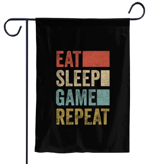 Vintage Retro Gamer Accessory Eat Sleep Game Garden Flags