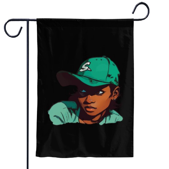 Light Skin Girl in Baseball Hat Garden Flags