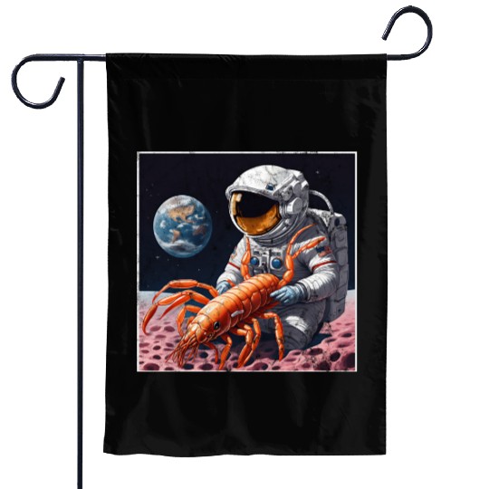 Astronaut in space with shrimp Garden Flags