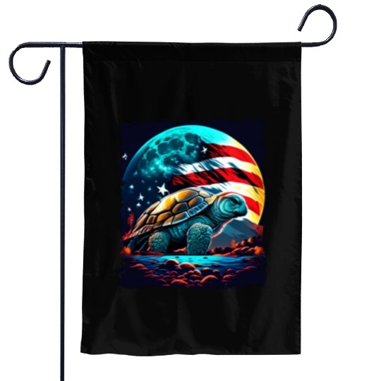 America turtle under Moon with American Flag Garden Flags